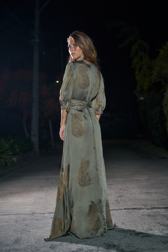 VESTIDO MAXI VALENTINA STAR OLIVE