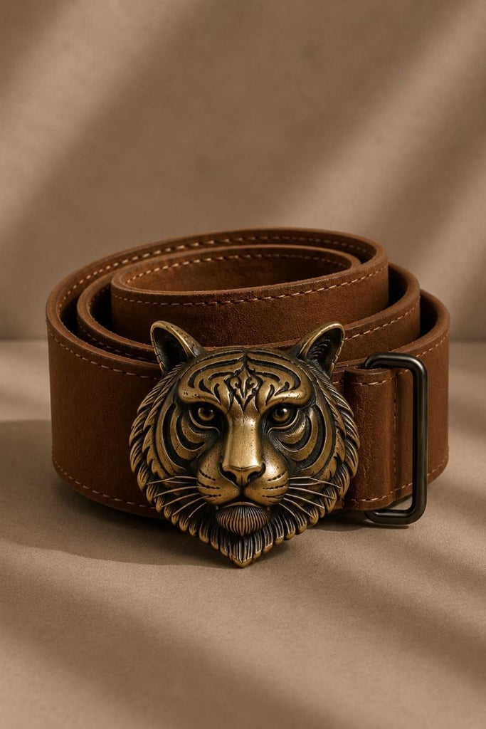 *PREVENTA* CINTURON CUERO TIGER CAFE/DORADO