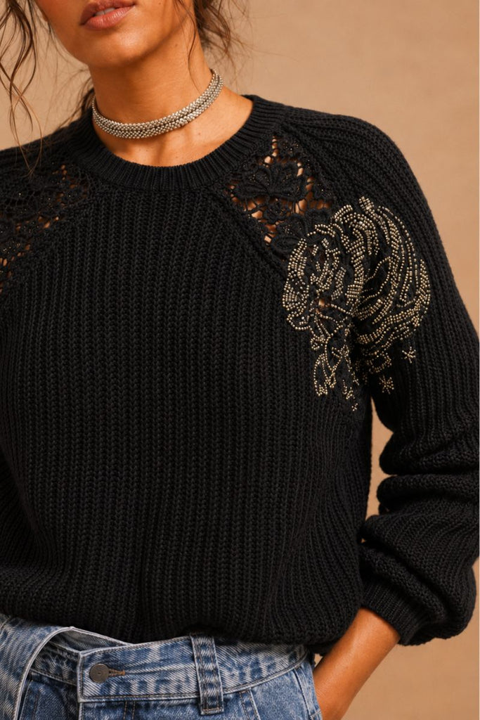 SWEATER FLOWERS NEGRO