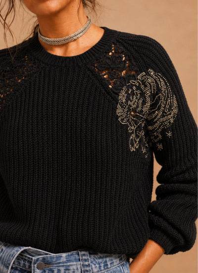 SWEATER FLOWERS NEGRO