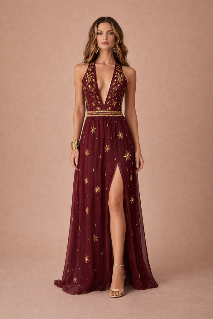 VESTIDO MAXI DREAMS WAVE BURGUNDY
