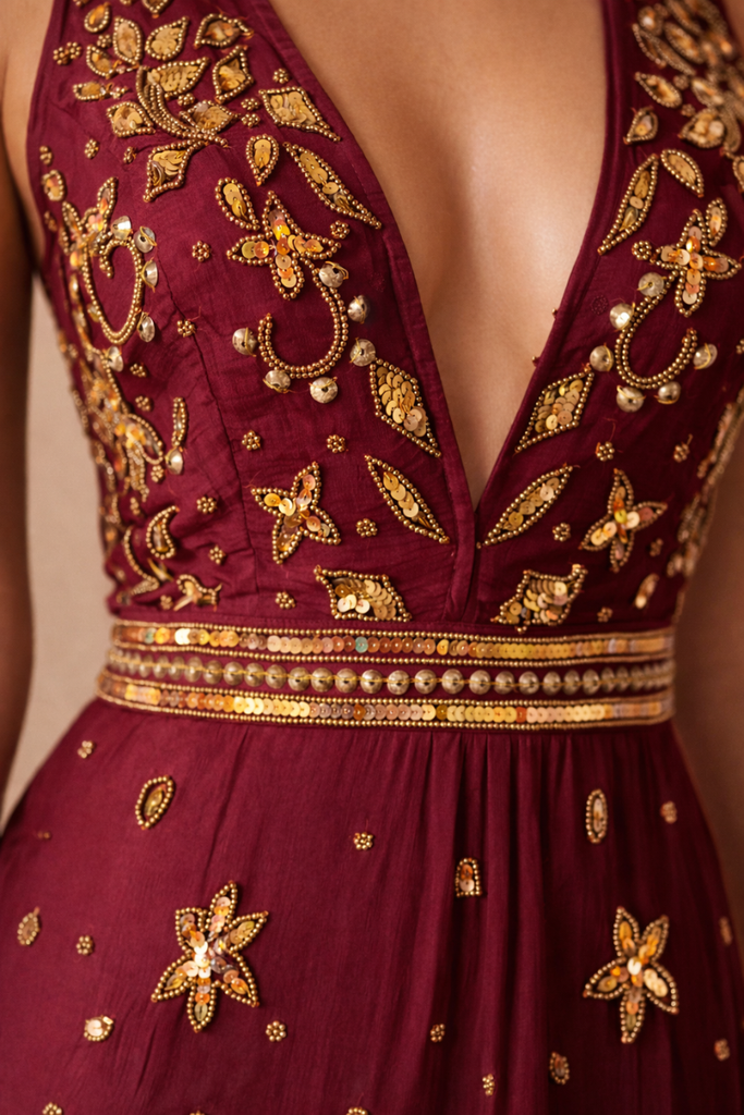 VESTIDO MAXI DREAMS WAVE BURGUNDY