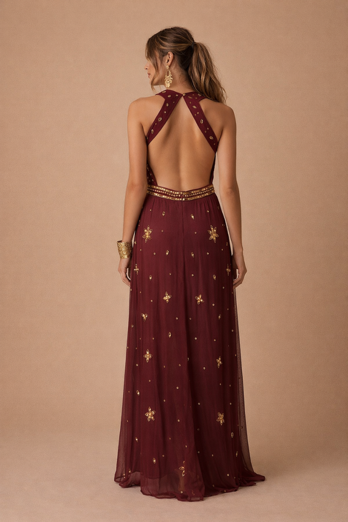 VESTIDO MAXI DREAMS WAVE BURGUNDY
