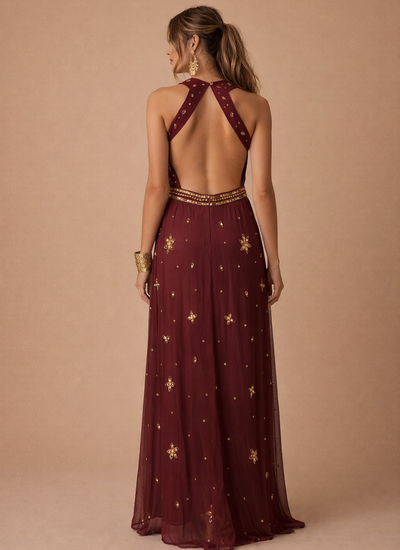VESTIDO MAXI DREAMS WAVE BURGUNDY