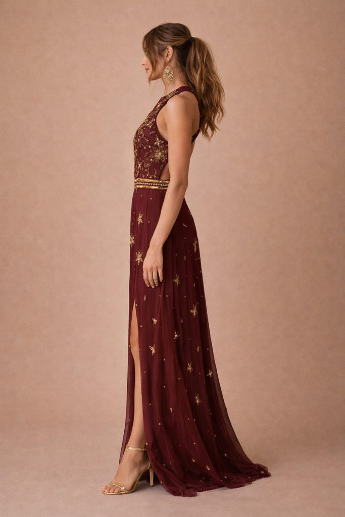 VESTIDO MAXI DREAMS WAVE BURGUNDY