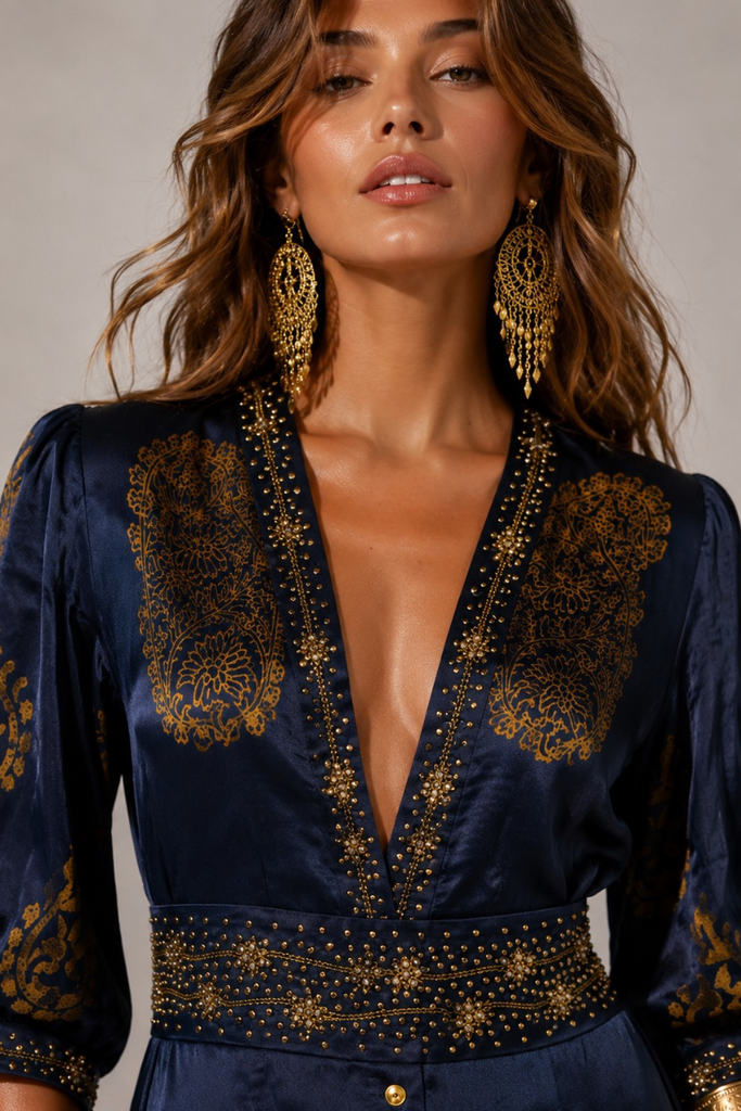 VESTIDO MAXI VALENTINA STAR AZUL MARINO