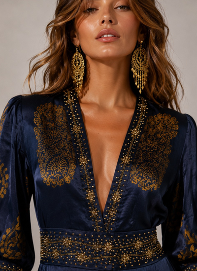 VESTIDO MAXI VALENTINA STAR AZUL MARINO