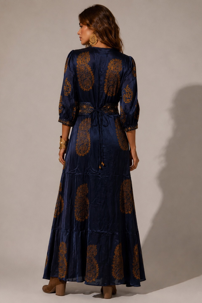 VESTIDO MAXI VALENTINA STAR AZUL MARINO