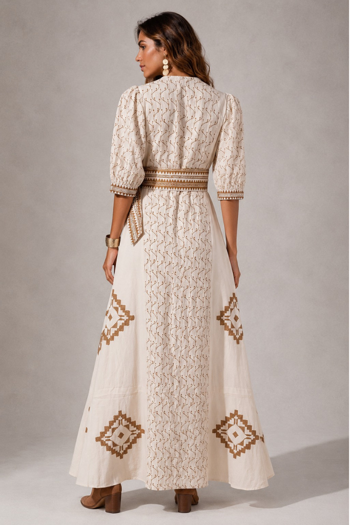 VESTIDO MAXI VALENTINA COTTON BEIGE