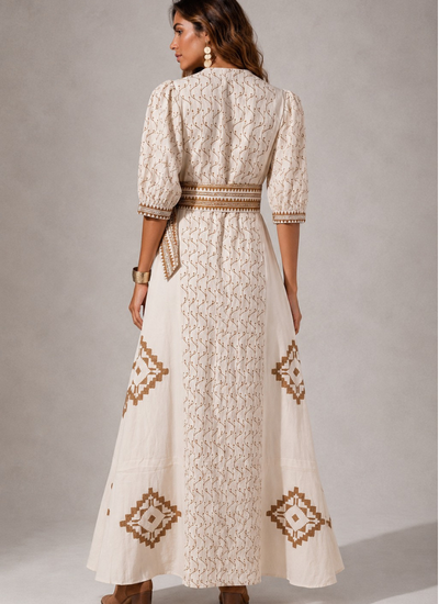 VESTIDO MAXI VALENTINA COTTON BEIGE