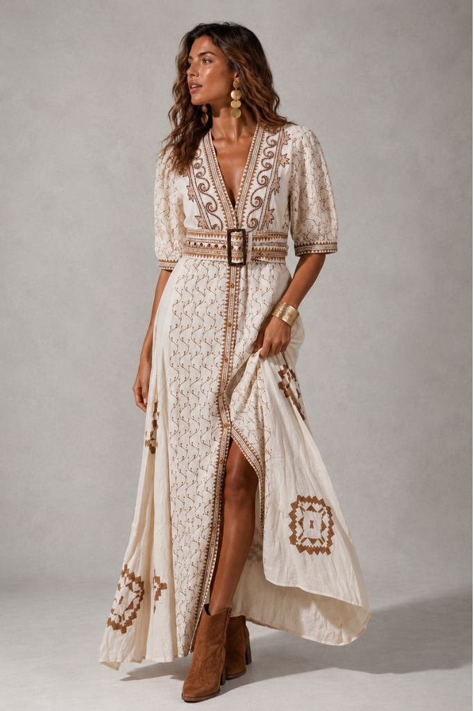 VESTIDO MAXI VALENTINA COTTON BEIGE