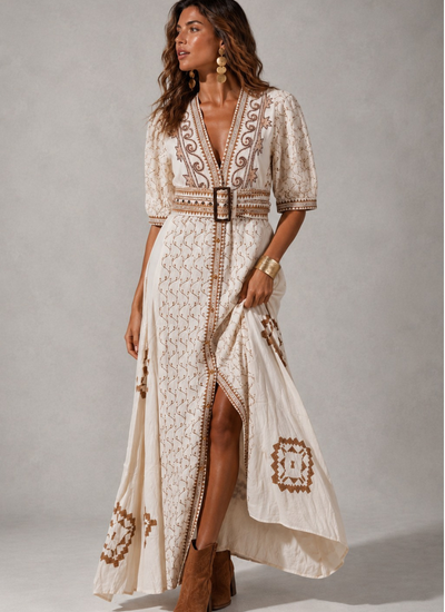 VESTIDO MAXI VALENTINA COTTON BEIGE