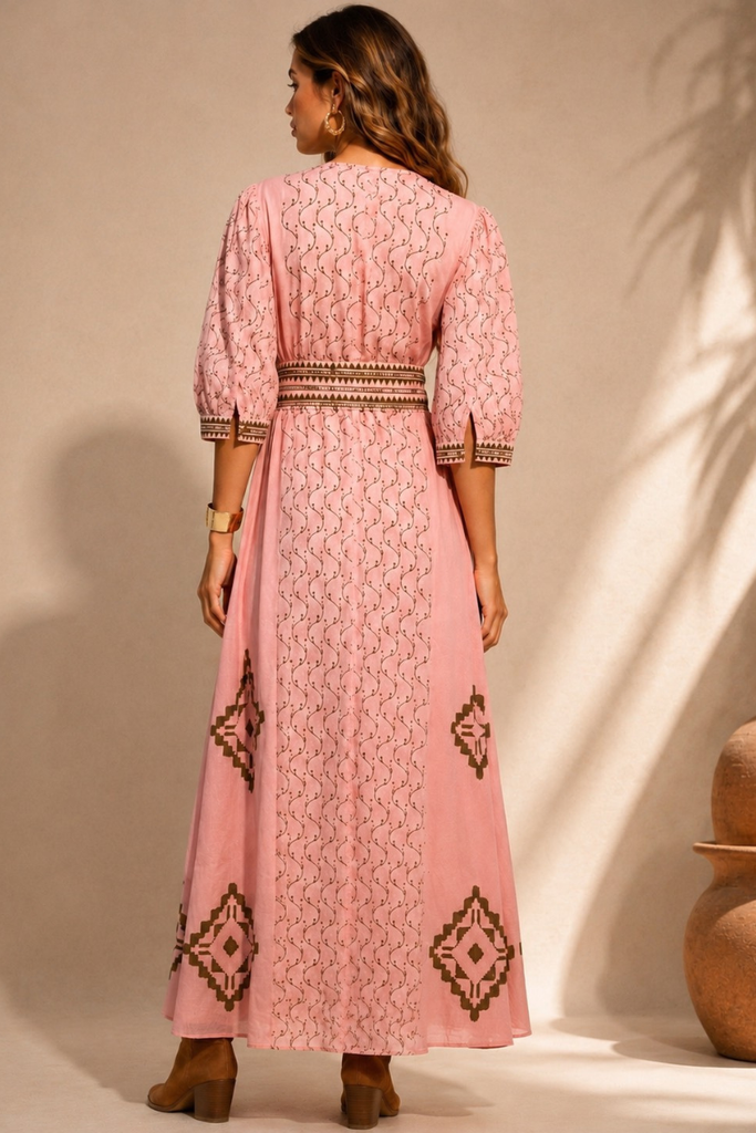 VESTIDO MAXI VALENTINA COTTON ROSADO
