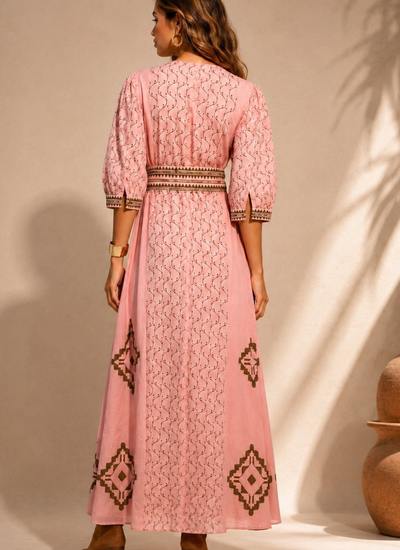 VESTIDO MAXI VALENTINA COTTON ROSADO