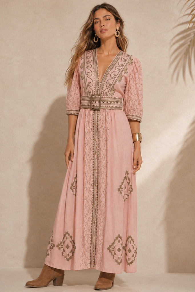 VESTIDO MAXI VALENTINA COTTON ROSADO