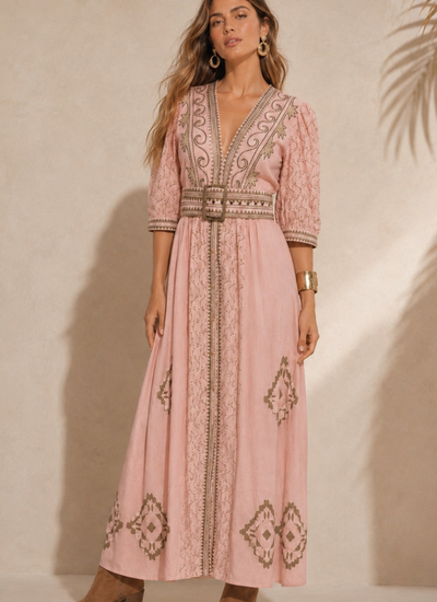 VESTIDO MAXI VALENTINA COTTON ROSADO