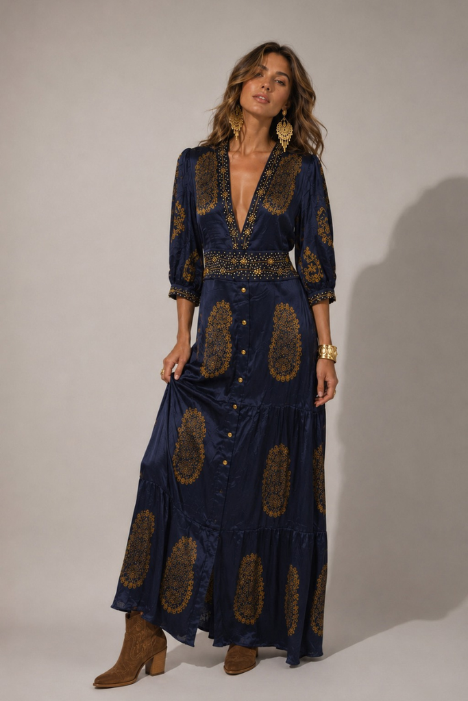VESTIDO MAXI VALENTINA STAR AZUL MARINO