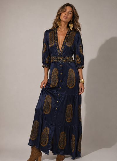VESTIDO MAXI VALENTINA STAR AZUL MARINO