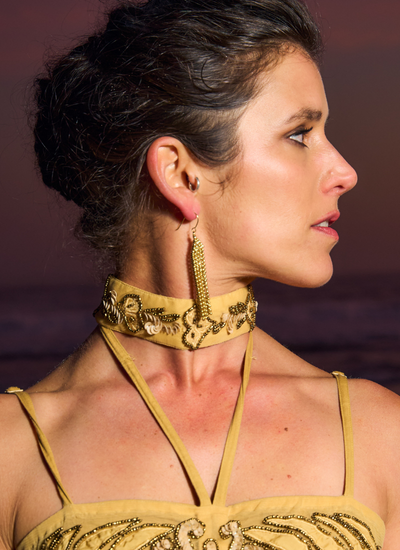 Collares gold boho chic indari, choker pihu gold, moda bohemia con bordado artesanal y estilo inspirado en india