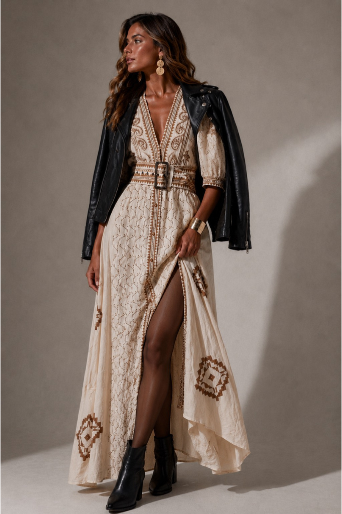 VESTIDO MAXI VALENTINA COTTON BEIGE