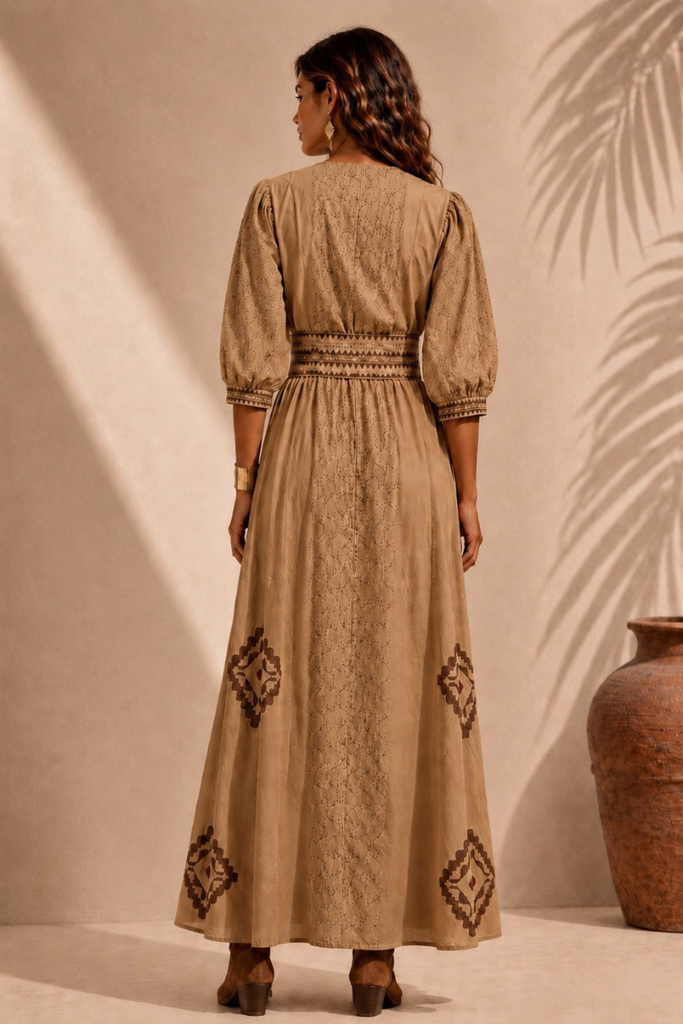 VESTIDO MAXI VALENTINA COTTON ANTIQUE GOLD