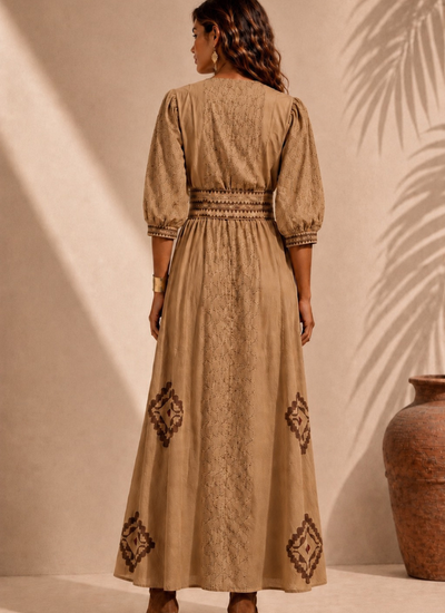 VESTIDO MAXI VALENTINA COTTON ANTIQUE GOLD