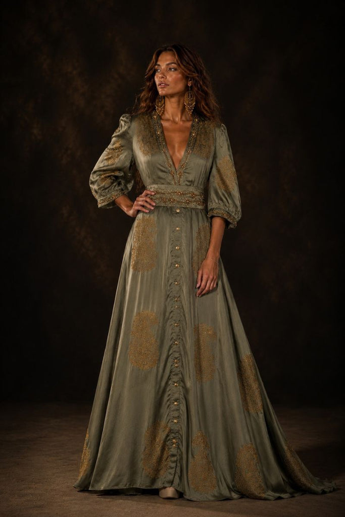 VESTIDO MAXI VALENTINA STAR OLIVE