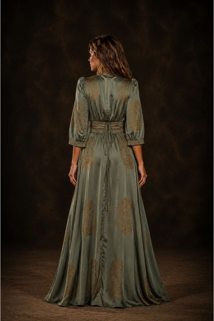 VESTIDO MAXI VALENTINA STAR OLIVE