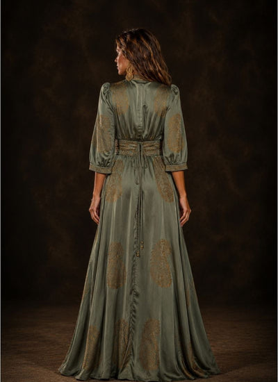 VESTIDO MAXI VALENTINA STAR OLIVE