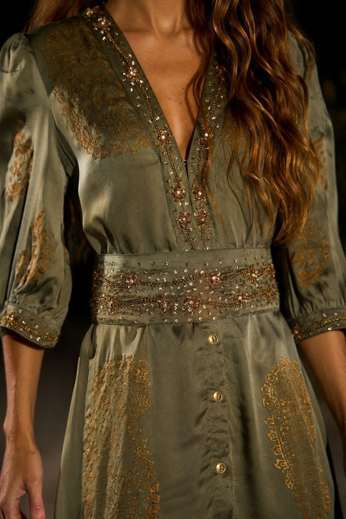 VESTIDO MAXI VALENTINA STAR OLIVE