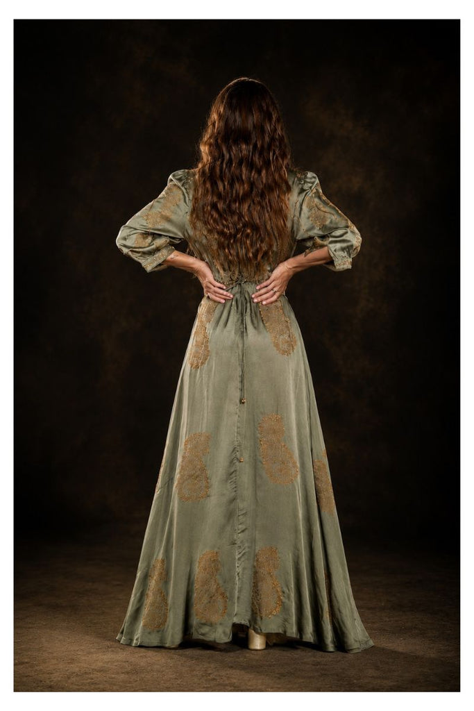 VESTIDO MAXI VALENTINA STAR OLIVE