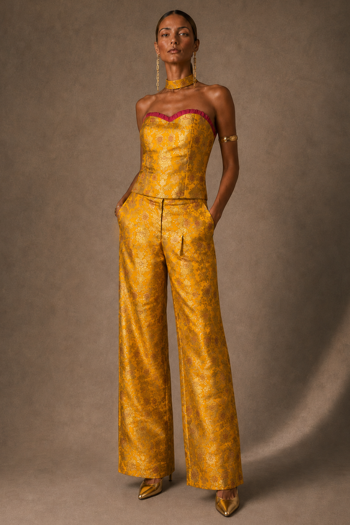 PANTALON BROCADO GOLDEN YELLOW