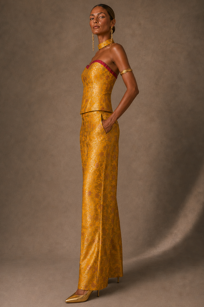 PANTALON BROCADO GOLDEN YELLOW