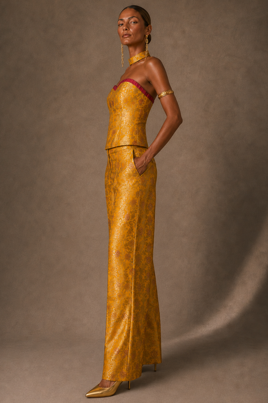 PANTALON BROCADO GOLDEN YELLOW