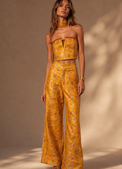 PANTALON BROCADO GOLDEN YELLOW