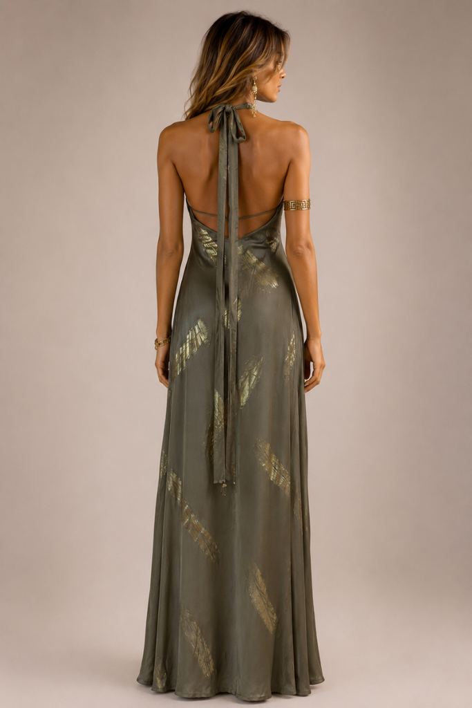 VESTIDO MAXI ANAMIKA OLIVE GOLD