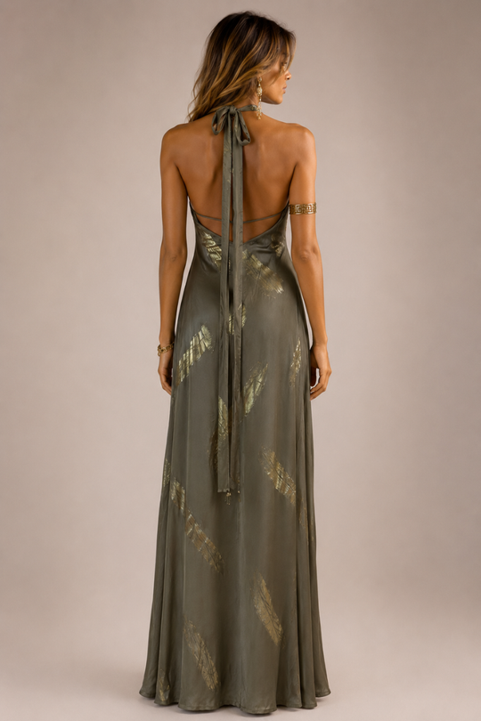 VESTIDO MAXI ANAMIKA OLIVE GOLD