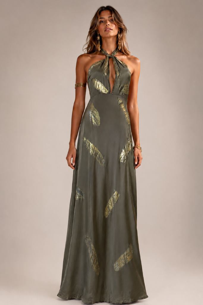 VESTIDO MAXI ANAMIKA OLIVE GOLD