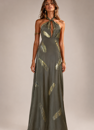 VESTIDO MAXI ANAMIKA OLIVE GOLD