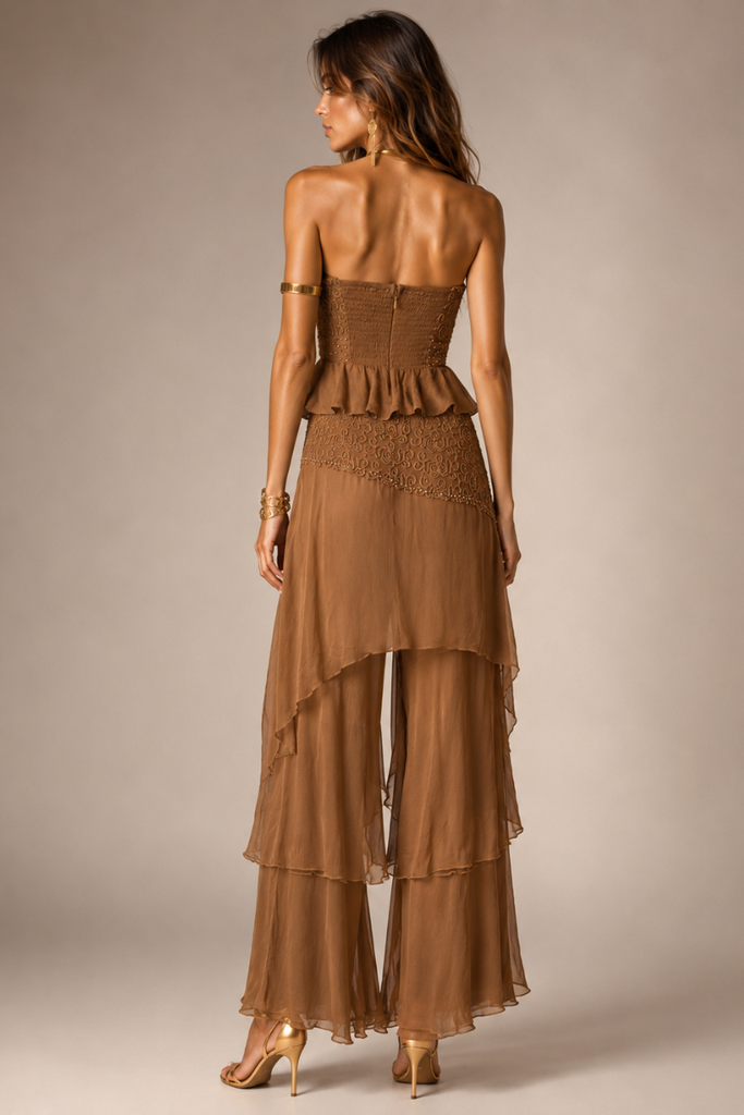 TOP RUFFLE BEACH BRONZE BROWN
