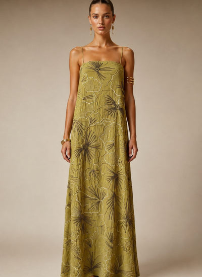 VESTIDO MAXI OLIVA TALLA XS