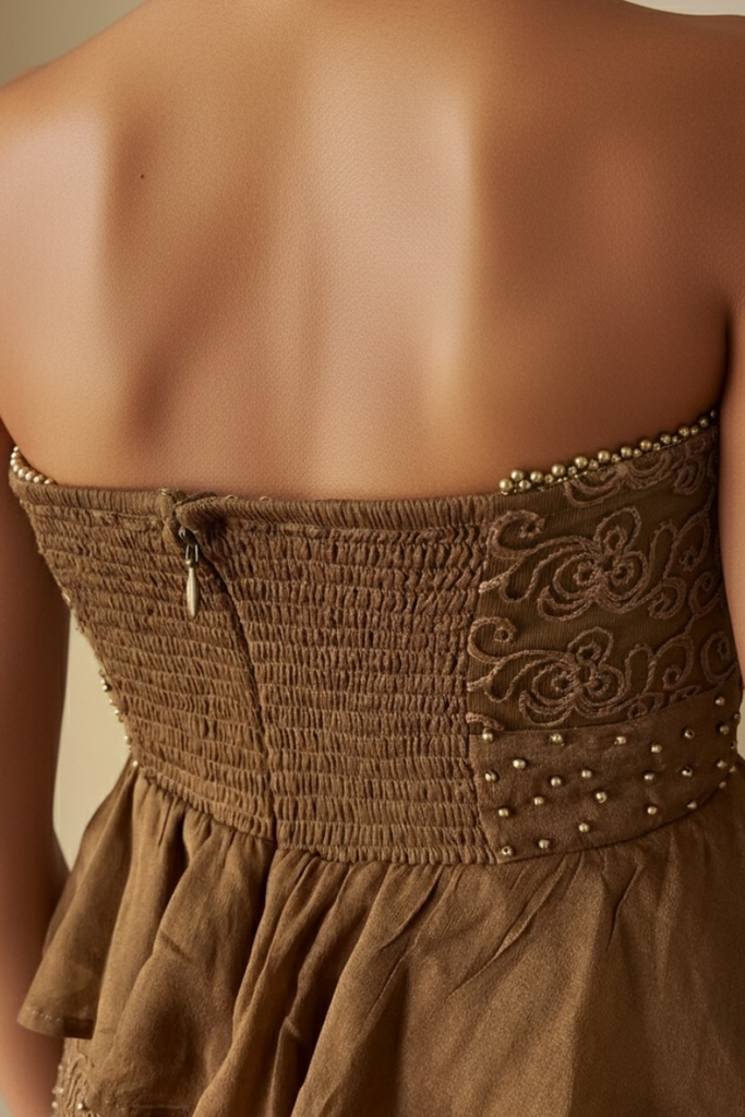 *PREVENTA* TOP RUFFLE BEACH BRONZE BROWN