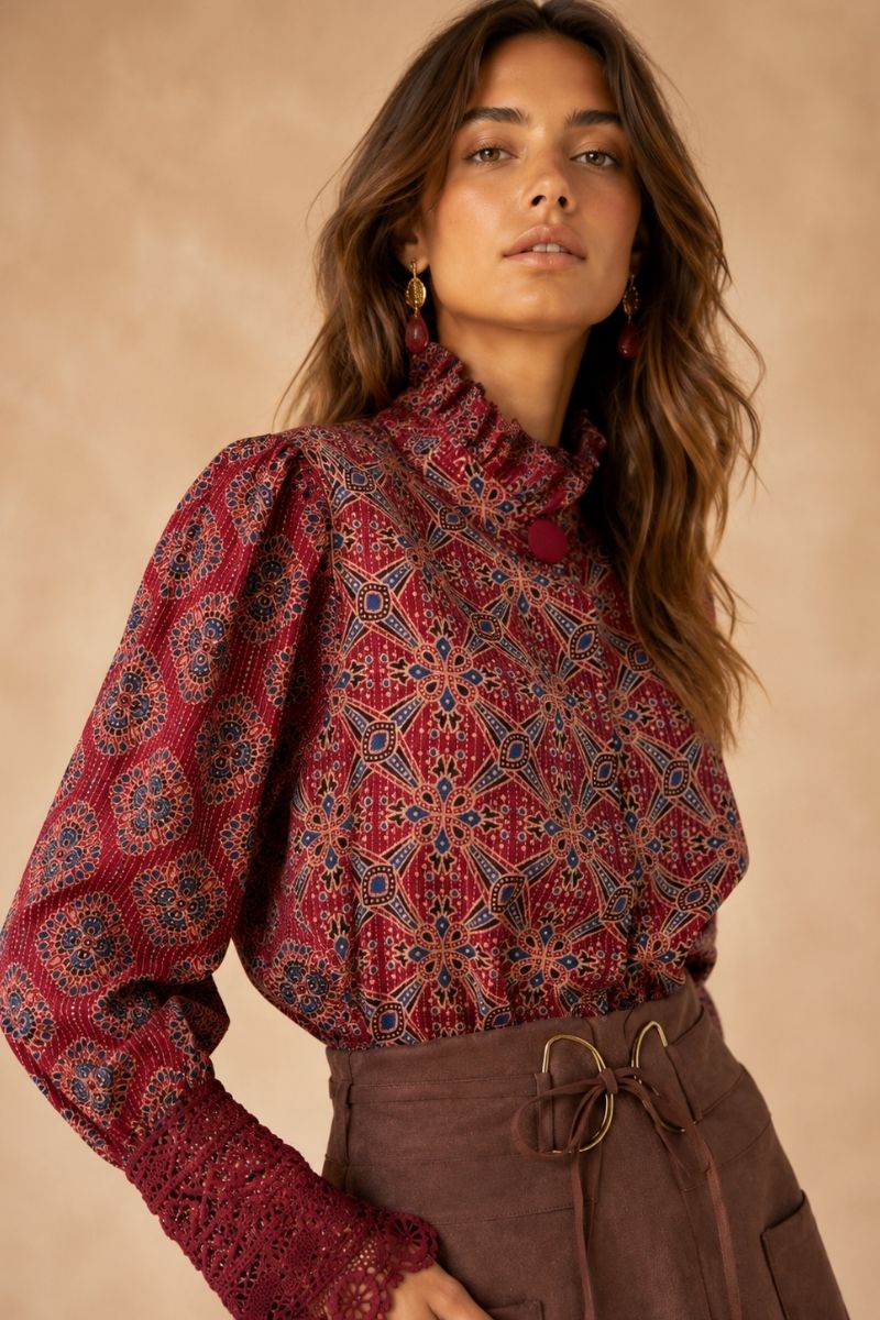BLUSA BURGUNDY PRINT