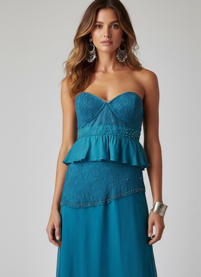 TOP RUFFLE BEACH COLONIAL BLUE