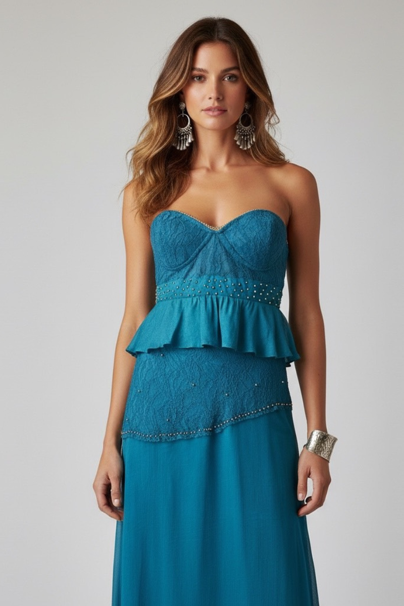 TOP RUFFLE BEACH COLONIAL BLUE
