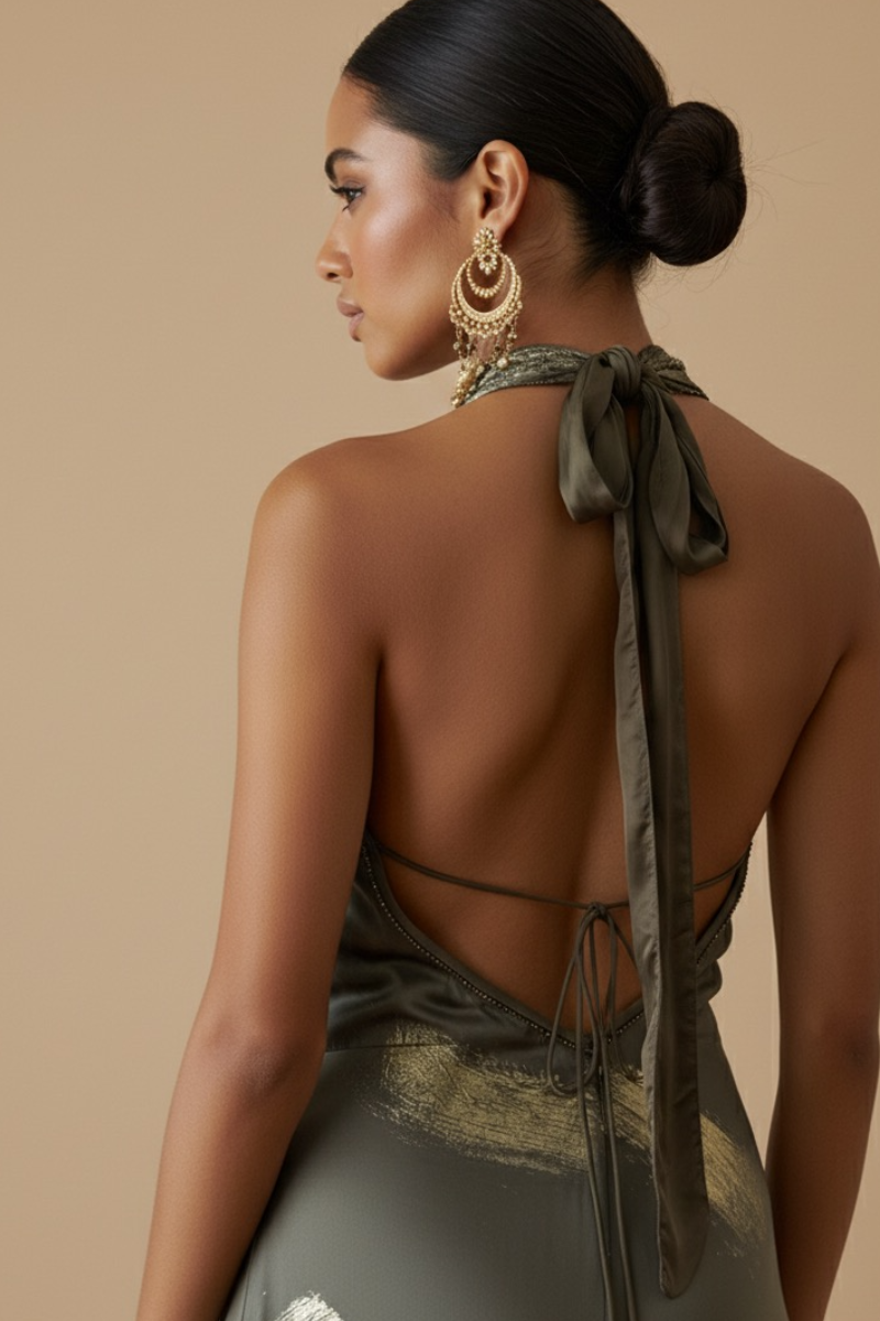VESTIDO MAXI ANAMIKA OLIVE GOLD