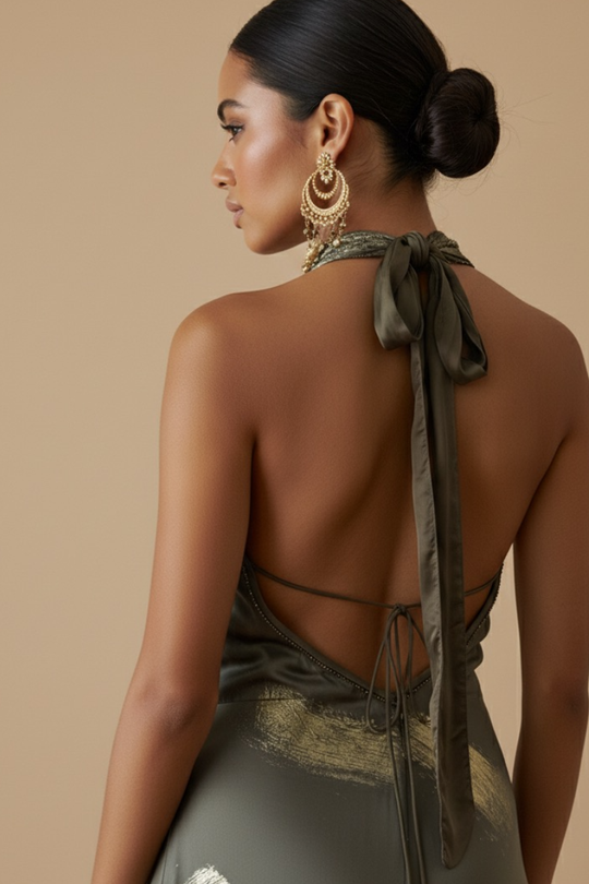 VESTIDO MAXI ANAMIKA OLIVE GOLD