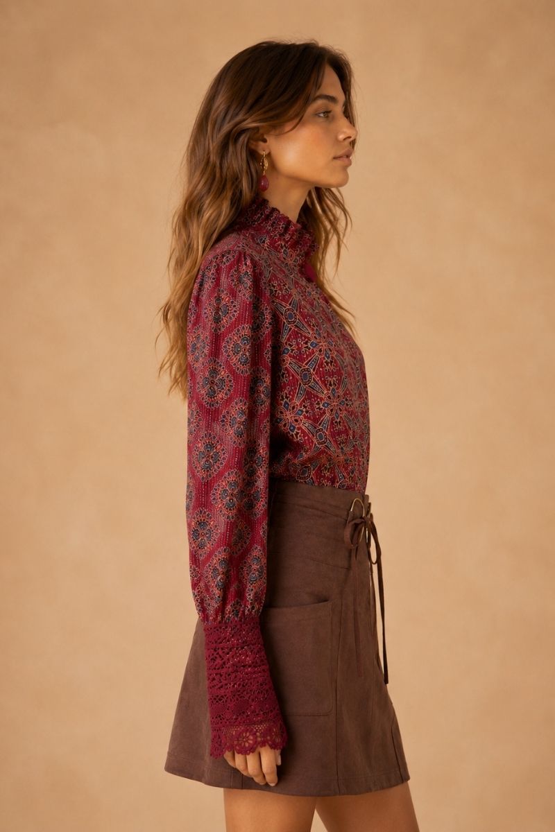 BLUSA BURGUNDY PRINT