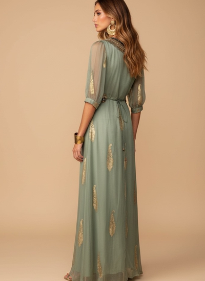 VESTIDO MAXI VALENTINA SWEET OIL GREEN