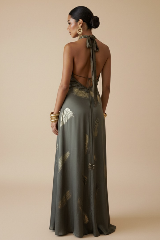 VESTIDO MAXI ANAMIKA OLIVE GOLD
